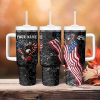American Eagle Bowling Tumbler With Handle with Distressed Flag and Grunge Pattern in Red White and Blue - Wonder Print Shop