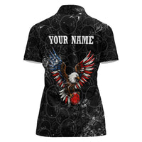 American Eagle Bowling Women Polo Shirt with Distressed Flag and Grunge Pattern in Red White and Blue - Wonder Print Shop