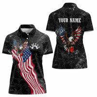 American Eagle Bowling Women Polo Shirt with Distressed Flag and Grunge Pattern in Red White and Blue - Wonder Print Shop