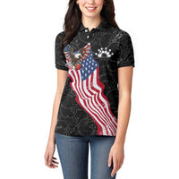 American Eagle Bowling Women Polo Shirt with Distressed Flag and Grunge Pattern in Red White and Blue - Wonder Print Shop