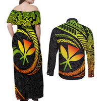 Hawaii Kanaka Maoli Couples Matching Off Shoulder Maxi Dress and Long Sleeve Button Shirts Polynesian Tornado Infusion Gradient - Wonder Print Shop