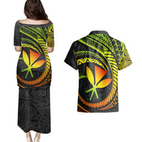 Hawaii Kanaka Maoli Couples Matching Puletasi Dress and Hawaiian Shirt Polynesian Tornado Infusion Gradient - Wonder Print Shop