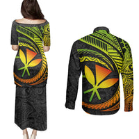 Hawaii Kanaka Maoli Couples Matching Puletasi Dress and Long Sleeve Button Shirts Polynesian Tornado Infusion Gradient - Wonder Print Shop