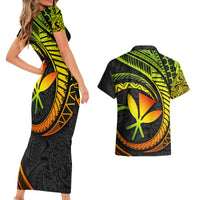 Hawaii Kanaka Maoli Couples Matching Short Sleeve Bodycon Dress and Hawaiian Shirt Polynesian Tornado Infusion Gradient - Wonder Print Shop