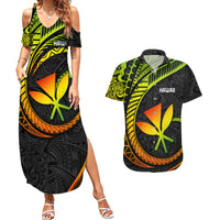 Hawaii Kanaka Maoli Couples Matching Summer Maxi Dress and Hawaiian Shirt Polynesian Tornado Infusion Gradient - Wonder Print Shop