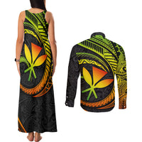 Hawaii Kanaka Maoli Couples Matching Tank Maxi Dress and Long Sleeve Button Shirts Polynesian Tornado Infusion Gradient - Wonder Print Shop
