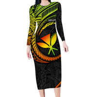 Hawaii Kanaka Maoli Long Sleeve Bodycon Dress Polynesian Tornado Infusion Gradient - Wonder Print Shop
