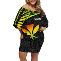 Hawaii Kanaka Maoli Off Shoulder Short Dress Polynesian Tornado Infusion Gradient - Wonder Print Shop