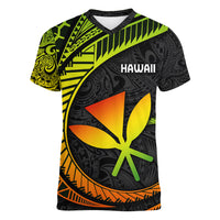 Hawaii Kanaka Maoli Women V Neck T Shirt Polynesian Tornado Infusion Gradient - Wonder Print Shop