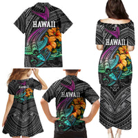 Hawaii Polynesian Family Matching Puletasi Dress and Hawaiian Shirt with Tribal Hammerhead Sharks and Hibiscus Black - Wonder Print Shop