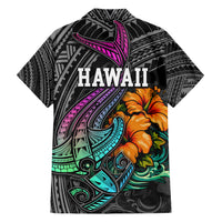 Hawaii Polynesian Family Matching Short Sleeve Bodycon Dress and Hawaiian Shirt with Tribal Hammerhead Sharks and Hibiscus Black - Wonder Print Shop