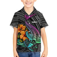 Hawaii Polynesian Family Matching Summer Maxi Dress and Hawaiian Shirt with Tribal Hammerhead Sharks and Hibiscus Black - Wonder Print Shop