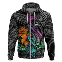 Hawaii Polynesian Hoodie with Tribal Hammerhead Sharks and Hibiscus Black - Wonder Print Shop
