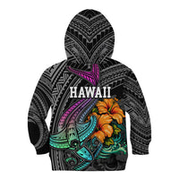 Hawaii Polynesian Kid Hoodie with Tribal Hammerhead Sharks and Hibiscus Black - Wonder Print Shop