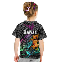 Hawaii Polynesian Kid T Shirt with Tribal Hammerhead Sharks and Hibiscus Black - Wonder Print Shop