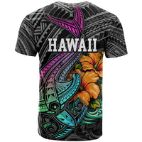 Hawaii Polynesian T Shirt with Tribal Hammerhead Sharks and Hibiscus Black - Wonder Print Shop