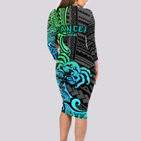 Zodiac Cancer Long Sleeve Bodycon Dress Polynesian in Gradient Blue - Wonder Print Shop