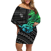 Zodiac Cancer Off Shoulder Short Dress Polynesian in Gradient Blue - Wonder Print Shop