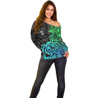 Zodiac Cancer Off Shoulder Sweater Polynesian in Gradient Blue - Wonder Print Shop