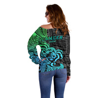 Zodiac Cancer Off Shoulder Sweater Polynesian in Gradient Blue - Wonder Print Shop