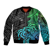 Zodiac Cancer Sleeve Zip Bomber Jacket Polynesian in Gradient Blue - Wonder Print Shop