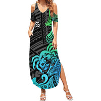 Zodiac Cancer Summer Maxi Dress Polynesian in Gradient Blue - Wonder Print Shop