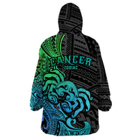 Zodiac Cancer Wearable Blanket Hoodie Polynesian in Gradient Blue - Wonder Print Shop