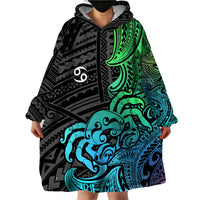 Zodiac Cancer Wearable Blanket Hoodie Polynesian in Gradient Blue - Wonder Print Shop