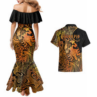 Zodiac Scorpio Couples Matching Mermaid Dress and Hawaiian Shirt Polynesian in Orange - Wonder Print Shop