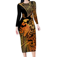 Zodiac Scorpio Long Sleeve Bodycon Dress Polynesian in Orange - Wonder Print Shop