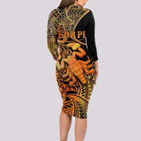 Zodiac Scorpio Long Sleeve Bodycon Dress Polynesian in Orange - Wonder Print Shop