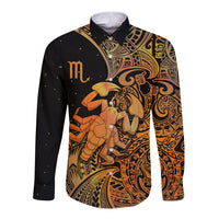 Zodiac Scorpio Long Sleeve Button Shirt Polynesian in Orange - Wonder Print Shop