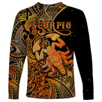 Zodiac Scorpio Long Sleeve Shirt Polynesian in Orange - Wonder Print Shop