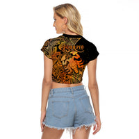 Zodiac Scorpio Raglan Cropped T Shirt Polynesian in Orange - Wonder Print Shop