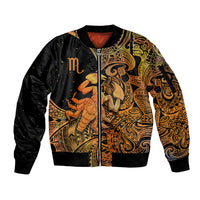 Zodiac Scorpio Sleeve Zip Bomber Jacket Polynesian in Orange - Wonder Print Shop