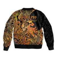 Zodiac Scorpio Sleeve Zip Bomber Jacket Polynesian in Orange - Wonder Print Shop