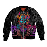 Nordic Warrior Viking Bomber Jacket with Raven Motif Neon - Wonder Print Shop