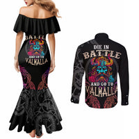 nordic-warrior-viking-couples-matching-mermaid-dress-and-long-sleeve-button-shirts-with-raven-motif-neon