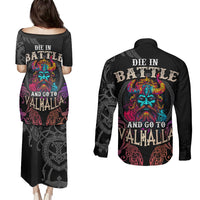 Nordic Warrior Viking Couples Matching Puletasi Dress and Long Sleeve Button Shirts with Raven Motif Neon - Wonder Print Shop