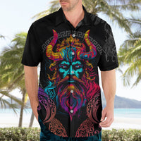 Nordic Warrior Viking Hawaiian Shirt with Raven Motif Neon - Wonder Print Shop