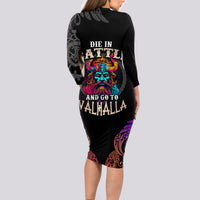 Nordic Warrior Viking Long Sleeve Bodycon Dress with Raven Motif Neon - Wonder Print Shop