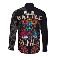 Nordic Warrior Viking Long Sleeve Button Shirt with Raven Motif Neon - Wonder Print Shop