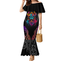 Nordic Warrior Viking Mermaid Dress with Raven Motif Neon - Wonder Print Shop