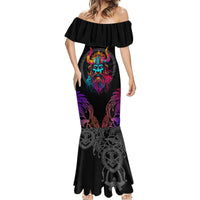 Nordic Warrior Viking Mermaid Dress with Raven Motif Neon - Wonder Print Shop