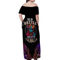 Nordic Warrior Viking Off Shoulder Maxi Dress with Raven Motif Neon - Wonder Print Shop
