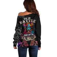 Nordic Warrior Viking Off Shoulder Sweater with Raven Motif Neon - Wonder Print Shop