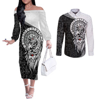 viking-odin-couples-matching-off-the-shoulder-long-sleeve-dress-and-long-sleeve-button-shirts-ravens-of-valhalla-with-helm-of-awe-and-ancient-rune-patterns