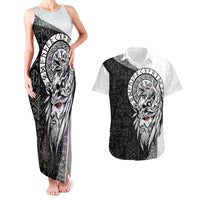 Viking Odin Couples Matching Tank Maxi Dress and Hawaiian Shirt Ravens of Valhalla with Helm of Awe and Ancient Rune Patterns - Wonder Print Shop