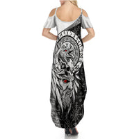 Viking Odin Summer Maxi Dress Ravens of Valhalla with Helm of Awe and Ancient Rune Patterns - Wonder Print Shop