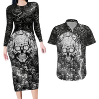 Skull Couples Matching Long Sleeve Bodycon Dress and Hawaiian Shirt Your Demons Hide Under Your Bed Mine Hide Inside My Head - Wonder Print Shop